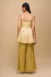 Shop_Samyukta Singhania_Yellow Brocade, Tissue Embroidery V-neck Lemon Top And Pant Set _at_Aza_Fashions