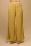 Samyukta Singhania_Yellow Brocade, Tissue Embroidery V-neck Lemon Top And Pant Set _at_Aza_Fashions