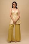 Buy_Samyukta Singhania_Yellow Brocade, Tissue Embroidery V-neck Lemon Top And Pant Set _at_Aza_Fashions