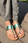 Buy_Sandalwali_Green Metallic Handmade Sandals _at_Aza_Fashions