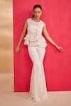 Buy_Aakansha Gupta_Ivory Organza, Shantoon Round Neck Skye Co-ord Set _at_Aza_Fashions