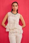 Buy_Aakansha Gupta_Ivory Organza, Shantoon Round Neck Skye Co-ord Set 