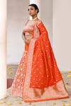 Naaritva India_Orange Silk Zari Handwoven Lehenga Set _Online_at_Aza_Fashions