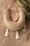 Shop_Bhavna Kumar_White Beads, Tassels Pearl Crescent Mini Bag _Online_at_Aza_Fashions