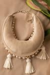 Shop_Bhavna Kumar_White Beads, Tassels Pearl Crescent Mini Bag _at_Aza_Fashions