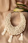 Bhavna Kumar_White Beads, Tassels Pearl Crescent Mini Bag _at_Aza_Fashions