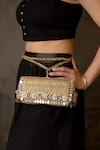 Buy_Bhavna Kumar_Gold Beads, Metallic Thread Woven Silk Designer Clutch _at_Aza_Fashions