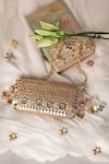 Bhavna Kumar_Gold Beads, Metallic Thread Woven Silk Designer Clutch _at_Aza_Fashions