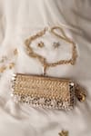 Shop_Bhavna Kumar_Gold Beads, Metallic Thread Woven Silk Designer Clutch _at_Aza_Fashions
