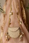 Shop_Bhavna Kumar_White Beads, Mirrors Pearl Metal Mini Bag _at_Aza_Fashions
