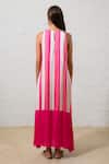Shop_Prachi Kamat_Pink Modal, Satin Embroidery Round Neck Floral Striped Maxi Dress _at_Aza_Fashions
