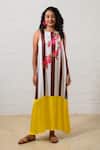 Shop_Prachi Kamat_Brown Modal, Satin Embroidery Round Neck And White Floral Maxi Dress _Online_at_Aza_Fashions