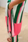 Prachi Kamat_Green Modal, Satin Embroidery Round Neck Striped Designer Kurta Set _Online_at_Aza_Fashions