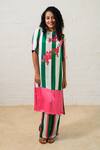 Buy_Prachi Kamat_Green Modal, Satin Embroidery Round Neck Striped Designer Kurta Set _at_Aza_Fashions