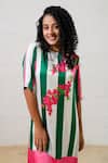 Shop_Prachi Kamat_Green Modal, Satin Embroidery Round Neck Striped Designer Kurta Set _Online_at_Aza_Fashions