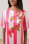 Buy_Prachi Kamat_Pink Modal, Satin Embroidery Round Neck Striped Kurta And Pant Set _Online_at_Aza_Fashions
