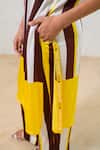 Prachi Kamat_Brown Modal, Satin Embroidery Round Neck Striped Designer Kurta Pant Set _Online_at_Aza_Fashions