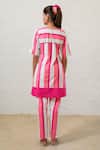 Shop_Prachi Kamat_Pink Poplin Embroidery Round Neck And White Striped Kurta Pant Set _at_Aza_Fashions