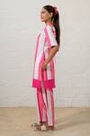 Prachi Kamat_Pink Poplin Embroidery Round Neck And White Striped Kurta Pant Set _Online_at_Aza_Fashions