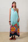 Buy_Prachi Kamat_Blue Modal, Satin Round Neck Floral Print Designer Dress _at_Aza_Fashions