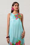 Prachi Kamat_Blue Modal, Satin Round Neck Floral Print Designer Dress _Online_at_Aza_Fashions