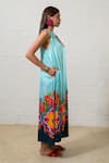 Shop_Prachi Kamat_Blue Modal, Satin Round Neck Floral Print Designer Dress _Online_at_Aza_Fashions