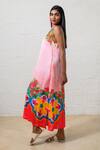 Shop_Prachi Kamat_Pink Modal, Satin Embroidery Round Neck Floral Print Dress _Online_at_Aza_Fashions