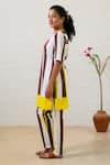 Prachi Kamat_Brown Poplin Embroidery Round Neck And White Striped Kurta Pant Set _Online_at_Aza_Fashions