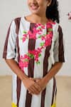Buy_Prachi Kamat_Brown Poplin Embroidery Round Neck And White Striped Kurta Pant Set _Online_at_Aza_Fashions