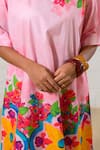 Prachi Kamat_Pink Poplin Embroidery Round Neck Floral Dress _Online_at_Aza_Fashions