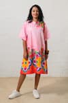Buy_Prachi Kamat_Pink Poplin Embroidery Round Neck Floral Dress _Online_at_Aza_Fashions