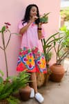 Buy_Prachi Kamat_Pink Poplin Embroidery Round Neck Floral Dress _at_Aza_Fashions