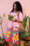 Shop_Prachi Kamat_Pink Poplin Embroidery Round Neck Floral Dress _Online_at_Aza_Fashions