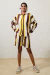 Buy_Prachi Kamat_Brown Poplin Collared And White Striped Shirt & Shorts Set _at_Aza_Fashions