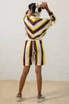 Shop_Prachi Kamat_Brown Poplin Collared And White Striped Shirt & Shorts Set _at_Aza_Fashions