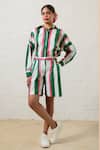 Buy_Prachi Kamat_Green Poplin Collared Striped Shirt And Shorts Set _Online_at_Aza_Fashions
