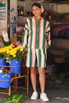 Buy_Prachi Kamat_Green Poplin Collared Striped Shirt And Shorts Set _at_Aza_Fashions