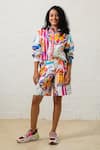 Prachi Kamat_Multi Color Poplin Collared Multicolor Designer Top And Shorts Set _at_Aza_Fashions