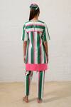 Shop_Prachi Kamat_Green Poplin Embroidery Round Neck Striped Floral Kurta And Pant Set _at_Aza_Fashions