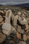 Shop_Shiveen Shiveen_Gold Pearls Sable Noir Platform Box Heels _at_Aza_Fashions