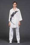 Samant Chauhan_White Cotton Collared Ink Impact Designer Shirt _Online_at_Aza_Fashions