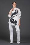 Samant Chauhan_White Cotton Mandarin Collar Graphic Stroke Shirt _Online_at_Aza_Fashions
