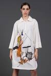 Shop_Samant Chauhan_White Cotton Collared Raw Form Designer Shirt Dress _Online_at_Aza_Fashions