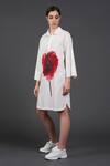 Samant Chauhan_White Cotton Collared Scarlet Bloom Shirt Dress _Online_at_Aza_Fashions