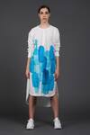 Buy_Samant Chauhan_White Cotton Crew Neck Calm Blue Rock Shirt Dress _at_Aza_Fashions