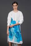 Samant Chauhan_White Cotton Crew Neck Calm Blue Rock Shirt Dress _Online_at_Aza_Fashions