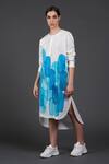 Buy_Samant Chauhan_White Cotton Crew Neck Calm Blue Rock Shirt Dress _Online_at_Aza_Fashions