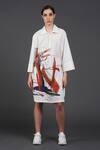 Buy_Samant Chauhan_White Cotton Collared Abstract Print Shirt Dress _at_Aza_Fashions