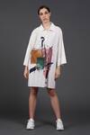 Buy_Samant Chauhan_White Cotton Collared Sculpted Hue Shirt Dress _at_Aza_Fashions