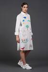 Samant Chauhan_White Cotton Collared Tiny Hands Art Shirt Dress _Online_at_Aza_Fashions